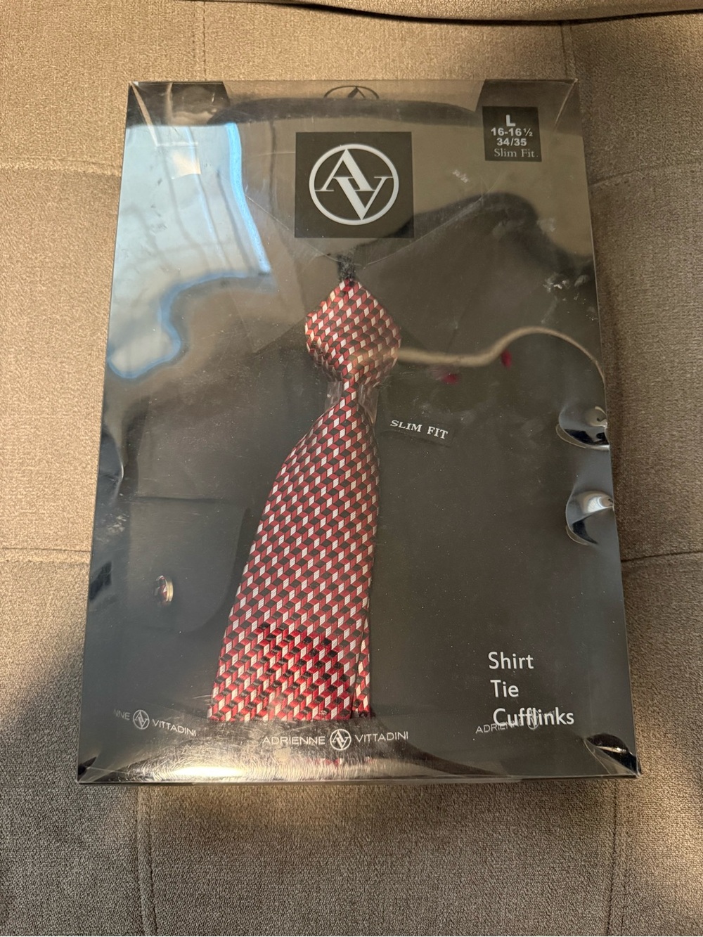 Adrienne Vittadini Black Dress Shirt with Red Pattern Tie Set
